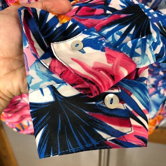 Tango MANGO CANADA Tropical Multicolour Button Down Blouse Sz L - Picture 3 of 6